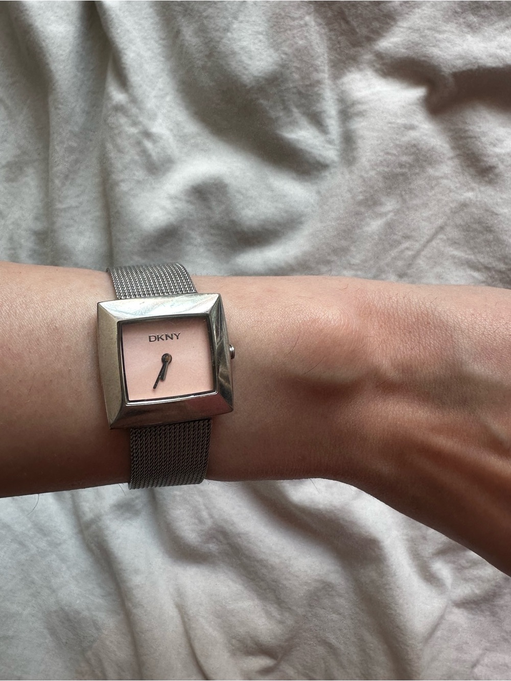 DKNY Minimalist Square Face Watch Stainless Steel Mesh Strap Silver